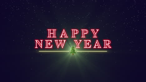 Feliz-Año-Nuevo-Con-árbol-Verde-Y-Brillos-Voladores-En-Galaxia
