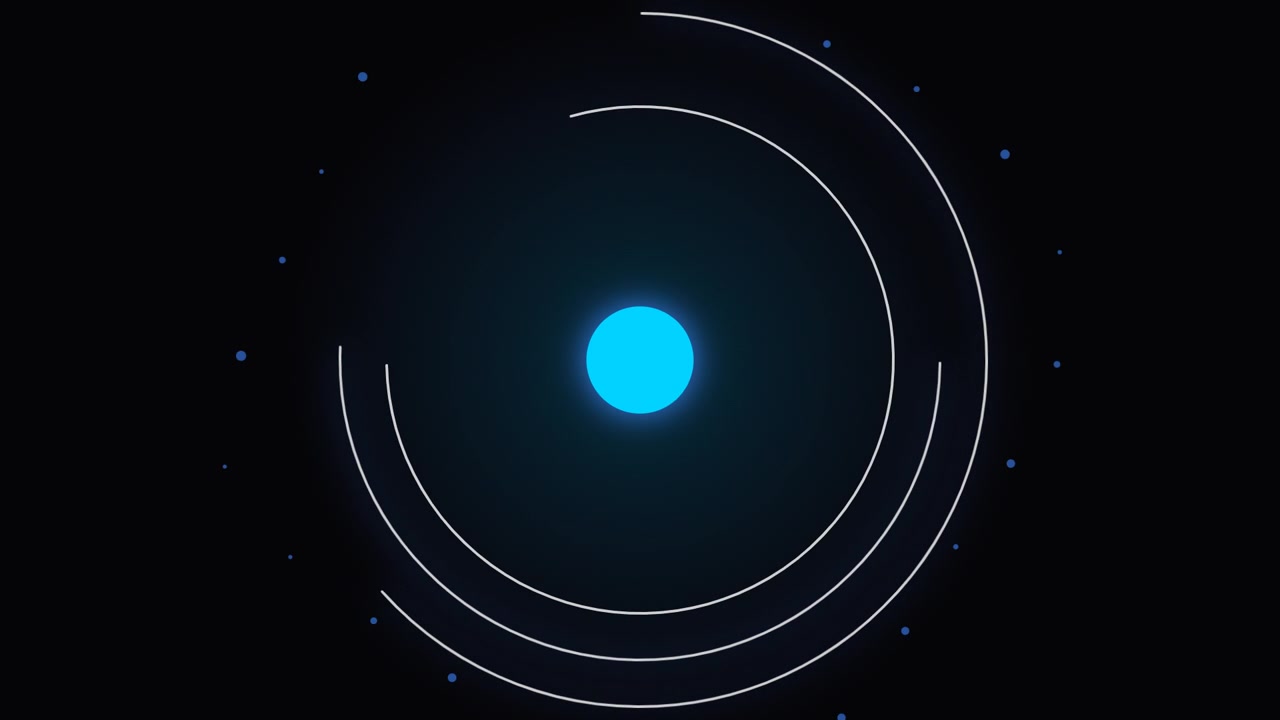 Abstract Motion Graphic of Glowing Blue Core with Rotating White Rings