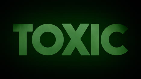 una nube ascendente de gas verde feo, revelando el texto tóxico, apareciendo de la oscuridad con un resplandor siniestro