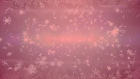 Multiple-snowflakes-icons-floating-against-spot-of-light-on-red-background