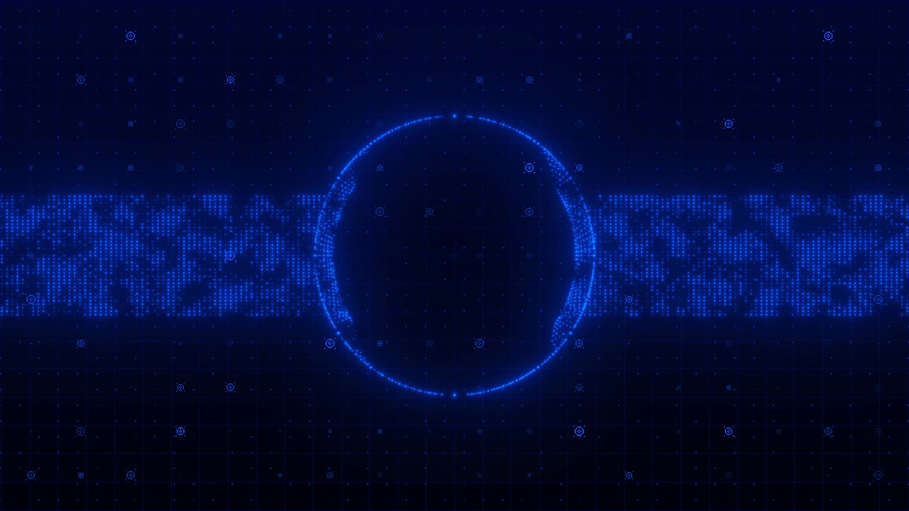 Abstrakt digital HUD-grænseflade med lysende blå cirkel og datastrøm