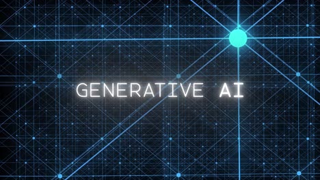 luz azul emana de una matriz conectada detrás de la frase animada "ai generativa