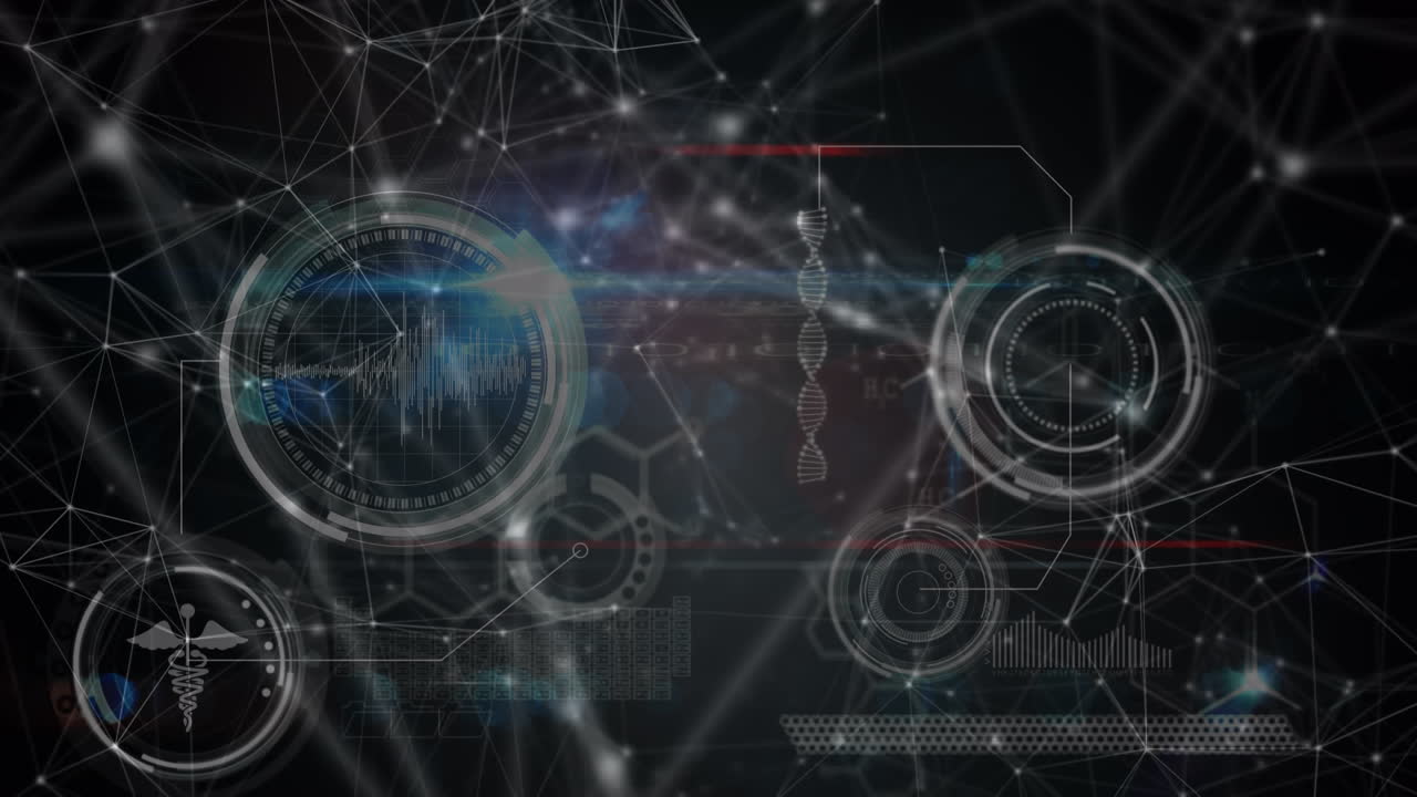 블랙 배경에 연결 네트워크와 데이터 처리의 애니메이션