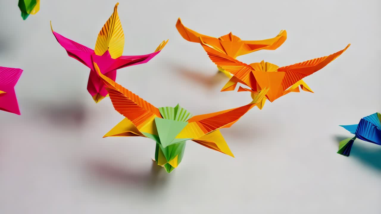 pájaros de origami de colores