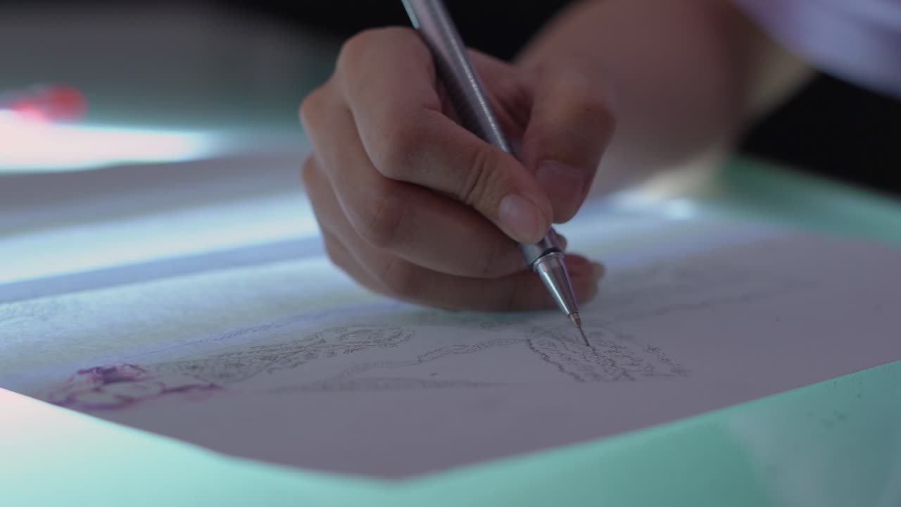 Clothing Designer Sketching Creative Ideas For Fashion Clothing With Pencil On Paper, Close Up Shot