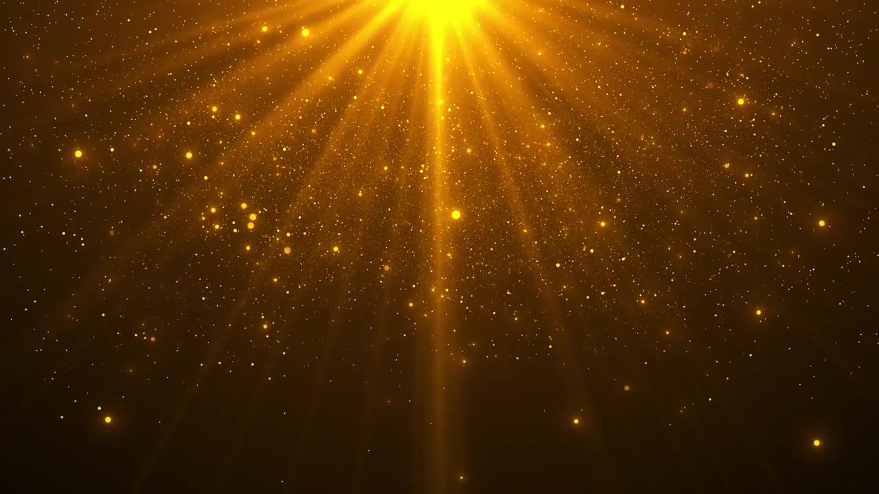Golden particle spotlight bright overhead rays floating glitter dots warm cinematic glow luxury