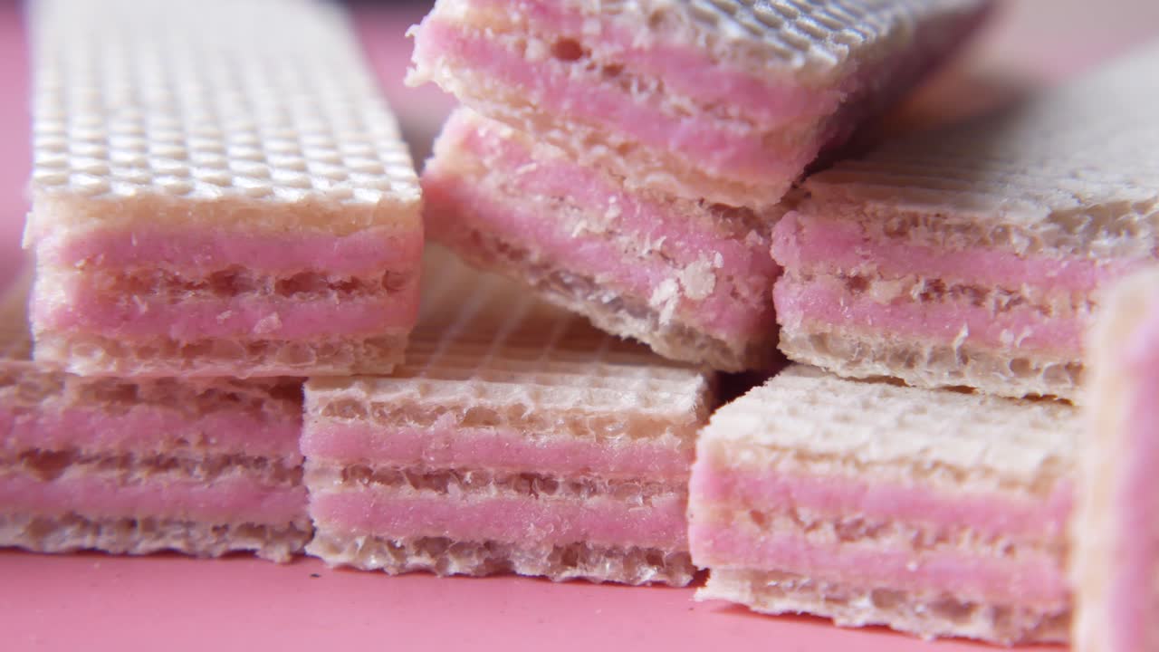 galletas de obleas rosadas apiladas
