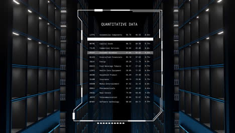 Animation of quantitive data file processing over dark computer server room