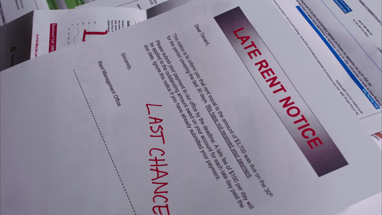 aviso de alquiler atrasado rotativo en la pila de facturas vencidas