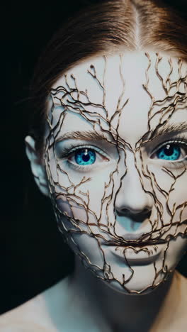 woman with a golden branch face mask
