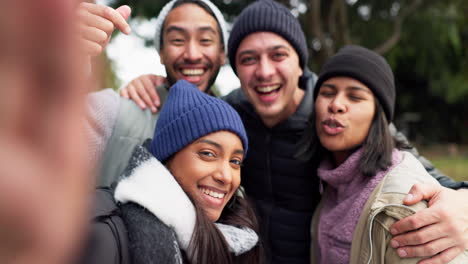 Amigos,-Selfies-Y-Caras-Graciosas-En-El-Recuerdo-Del-Camping.