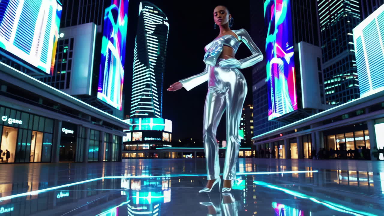 Futuristic Fashion Model in a Night City