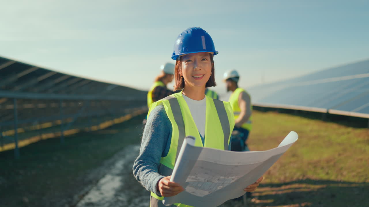 Female engineer at solar farm