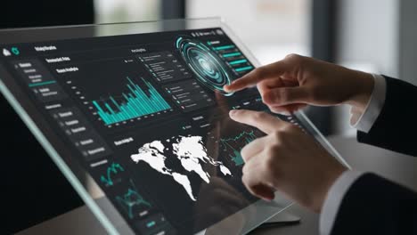 exploring advanced data analytics through interactive touchscreen technology to unveil insights and trends in global financial performance metrics