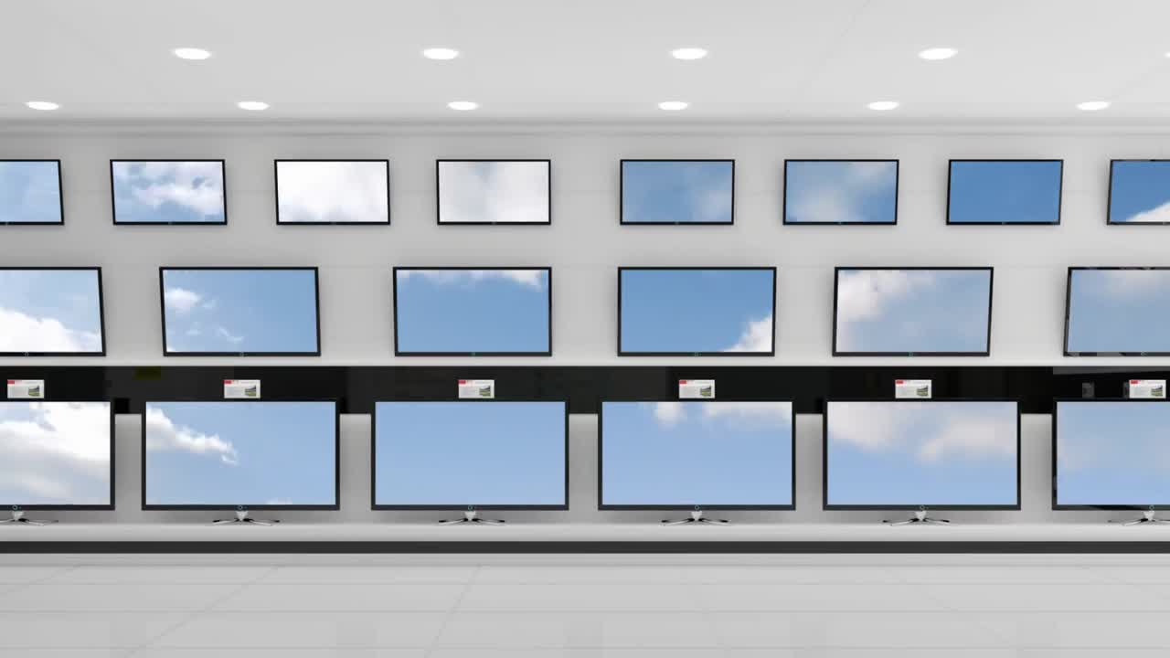 텔레비전 스크린에 파란 하늘과 구름