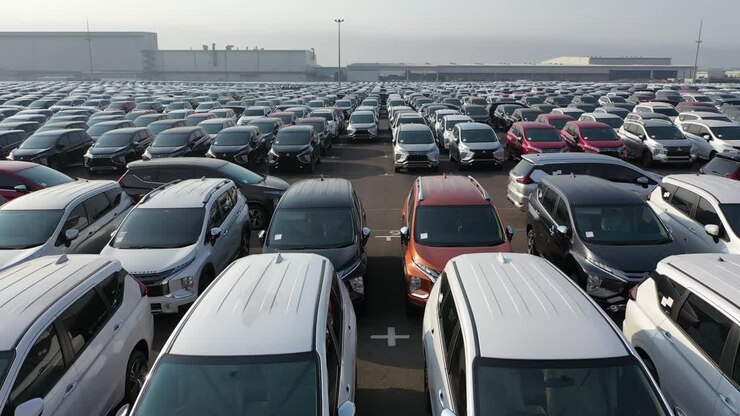 Large Lot of Cars at Manufacturing Facility