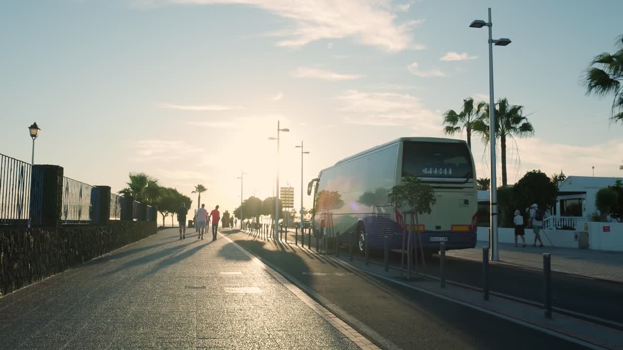 Sunset Walkway with Bus