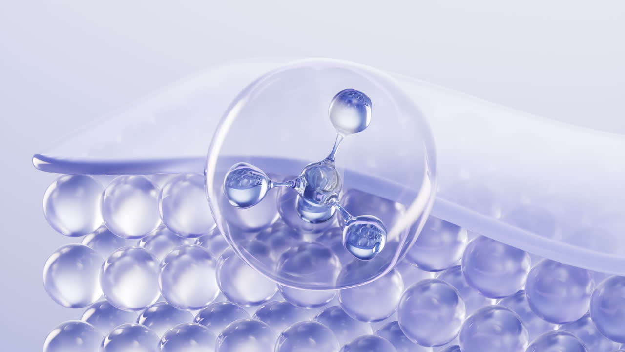 분자 및 투명한 피부 세포 배경, 3d 렌더링