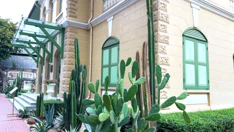 a video captures the architectural details and surrounding greenery of an old museum in bangkok, thailand, under bright daylight