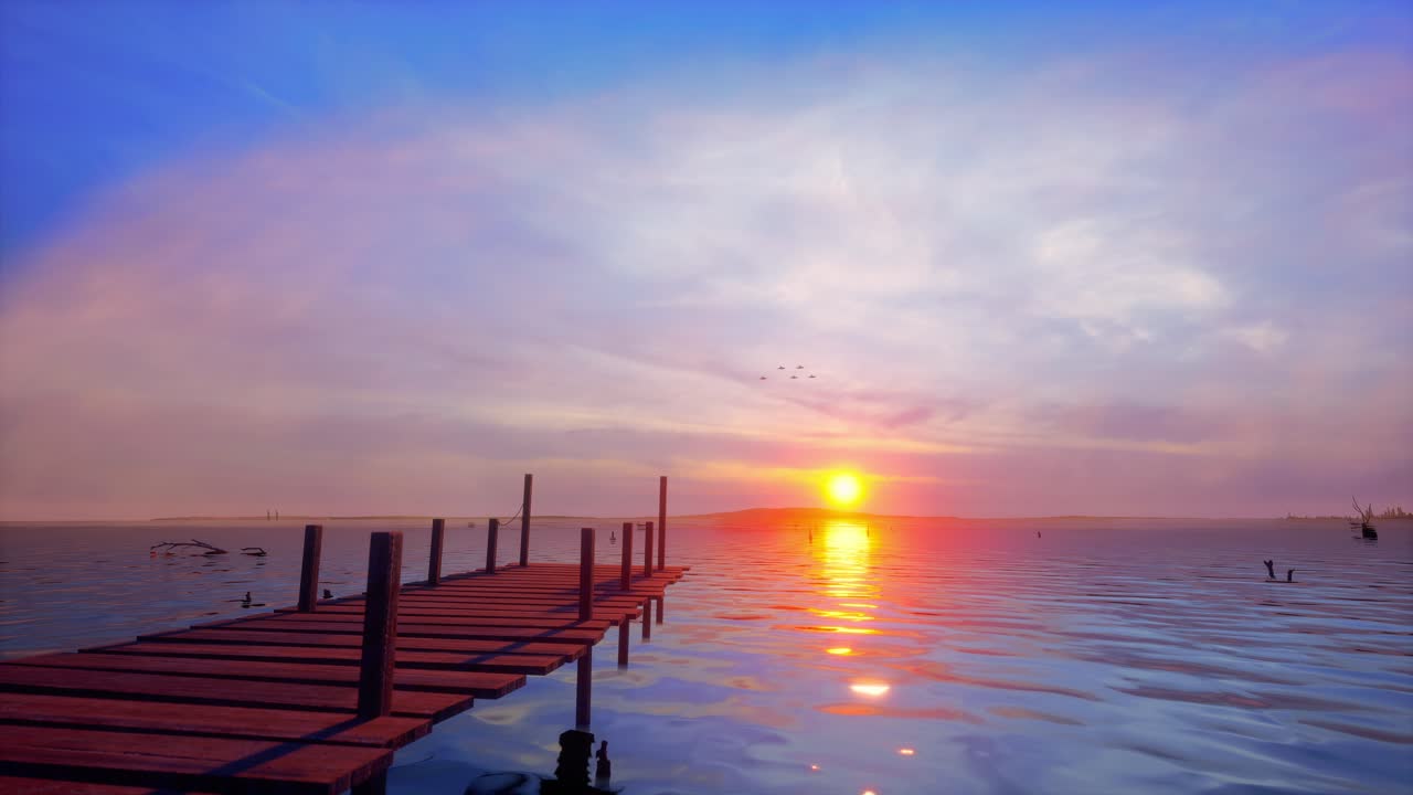 Wooden Jetty On The Lake, Sunset