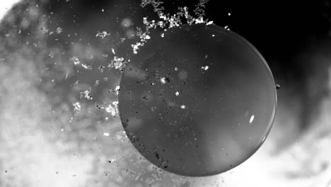 abstract black and white liquid floating orbs and flakes background texture