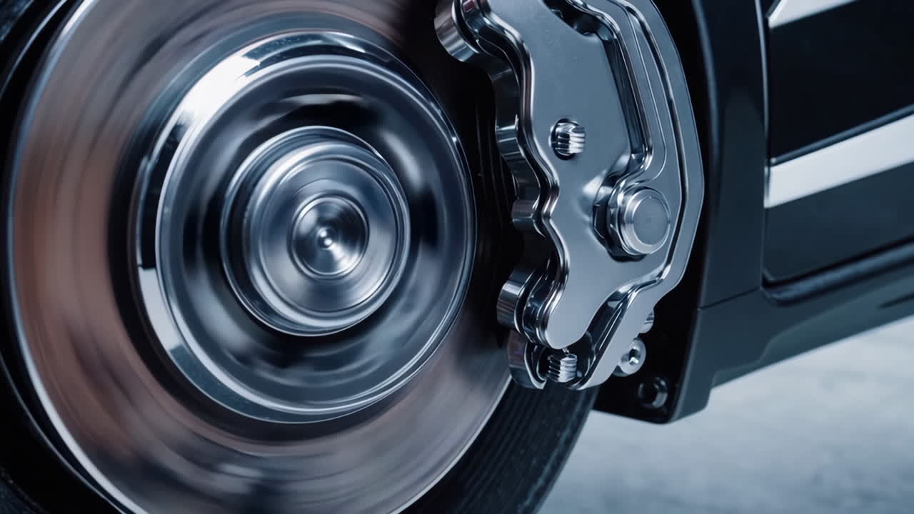 Close-up of a modern car wheel and brake system