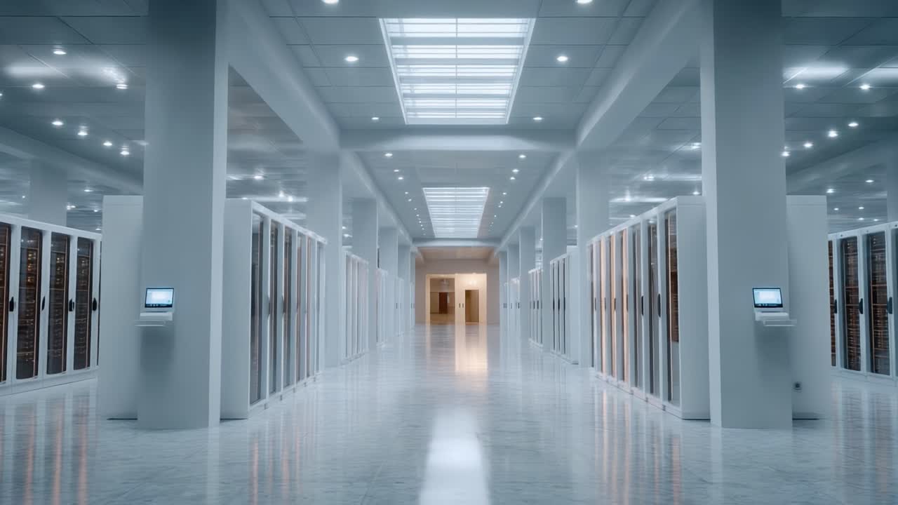 A Modern Data Center Interior Showcasing Advanced Server Racks and Sleek Design, Highlighting Technology and Innovation in Data Storage Facilities
