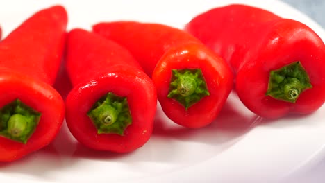 close-up of red bell peppers on a plate