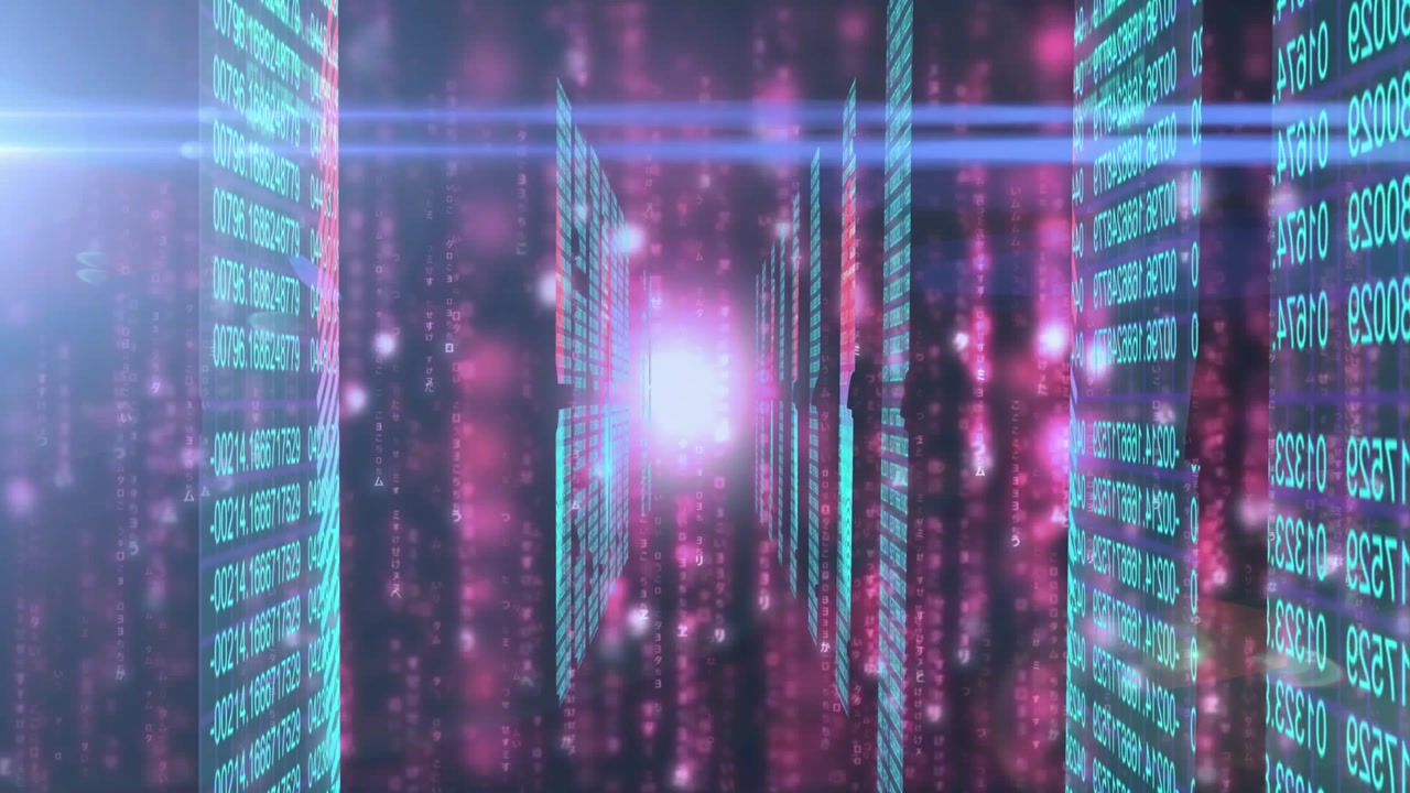 Animation of data processing over blue background
