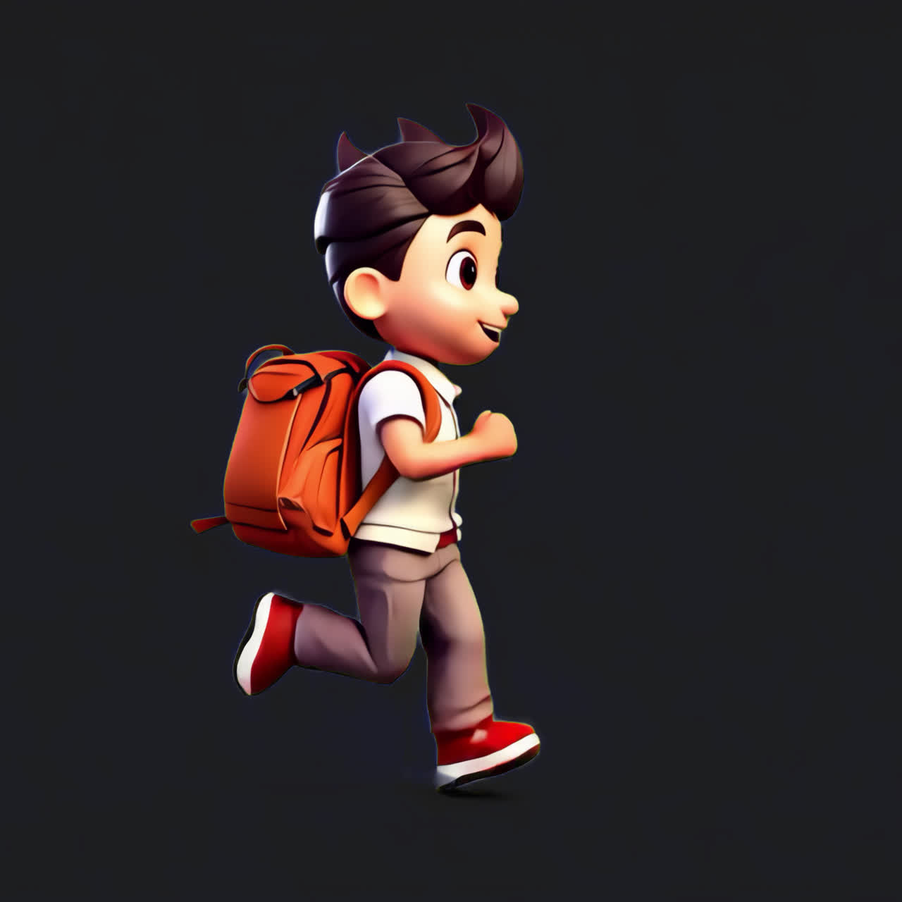 Schoolboy 3d character running animation isolated asset, transparent 4K video, alpha channel, ProRes