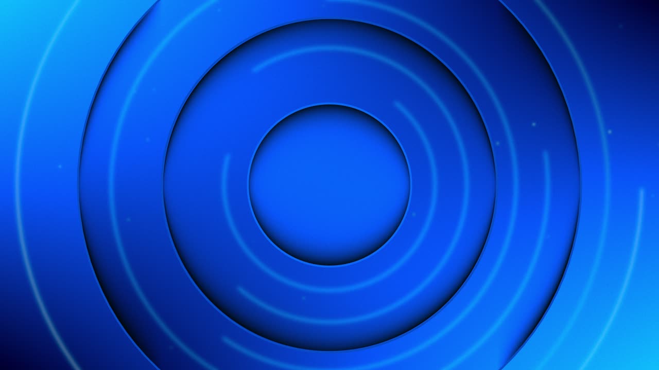 Animation of stacked blue disk rings casting overlapping shadows, decorated with rotating, glowing light streaks and shimmering particles on their surfaces