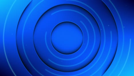 animation of stacked blue disk rings casting overlapping shadows, decorated with rotating, glowing light streaks and shimmering particles on their surfaces
