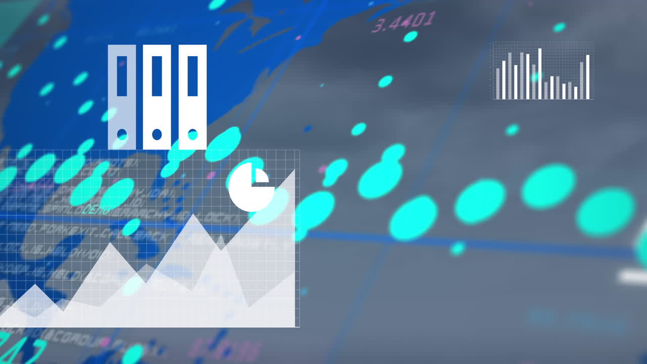 회색 배경에 대한 세계 지도 위의 데이터 처리의 애니메이션