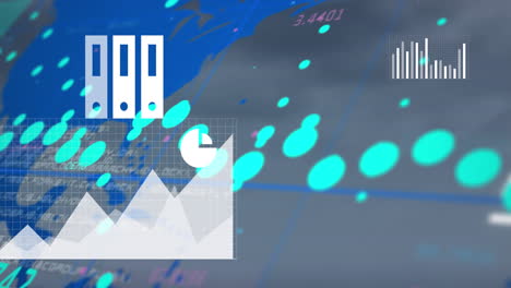 animación del procesamiento de datos sobre el mapa del mundo contra un fondo gris