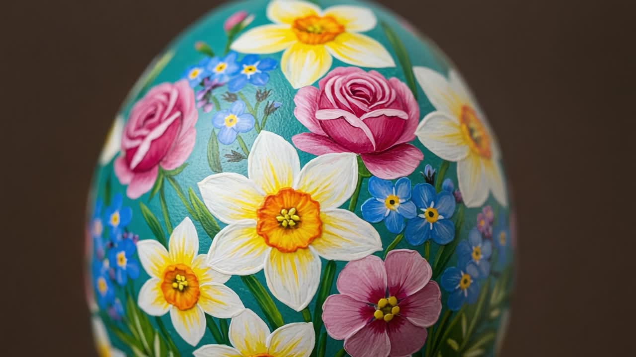 Vibrant Floral Patterns on a Beautifully Hand-Painted Egg: A Celebration of Spring and Artistry in Colorful Blooms