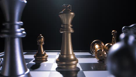 cinematic shot sliding forward to reveal the winning king in a game of chess