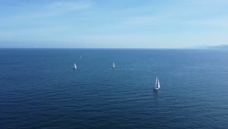 White-sailboats-sail-on-calm-blue-water-of-Biscay-Bay-in-North-Spain