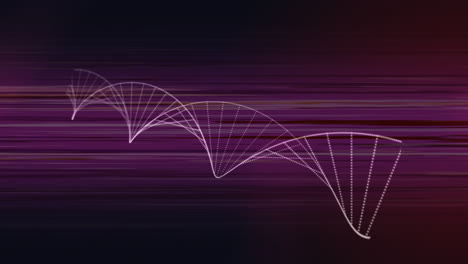 digital animation of dna structure spinning against light trails on purple background