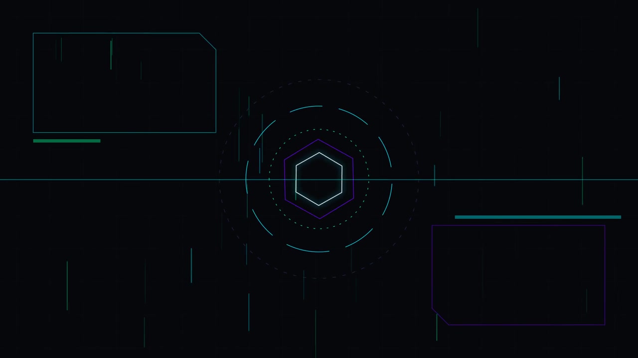 Futuristic Digital Interface with Hexagonal HUD Elements