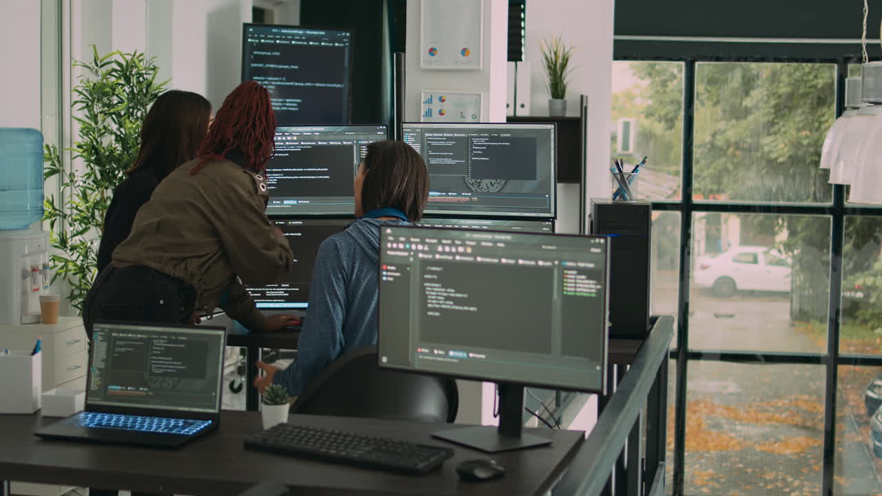 Database admins collaborating on group project compiling algorithm