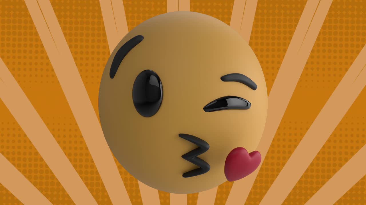 오렌지색 선 위에서 키스를 하는 이모지 의 애니메이션 이 배경 에 돌고 있다