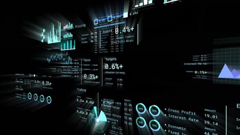 animation of financial data processing with numbers over black background