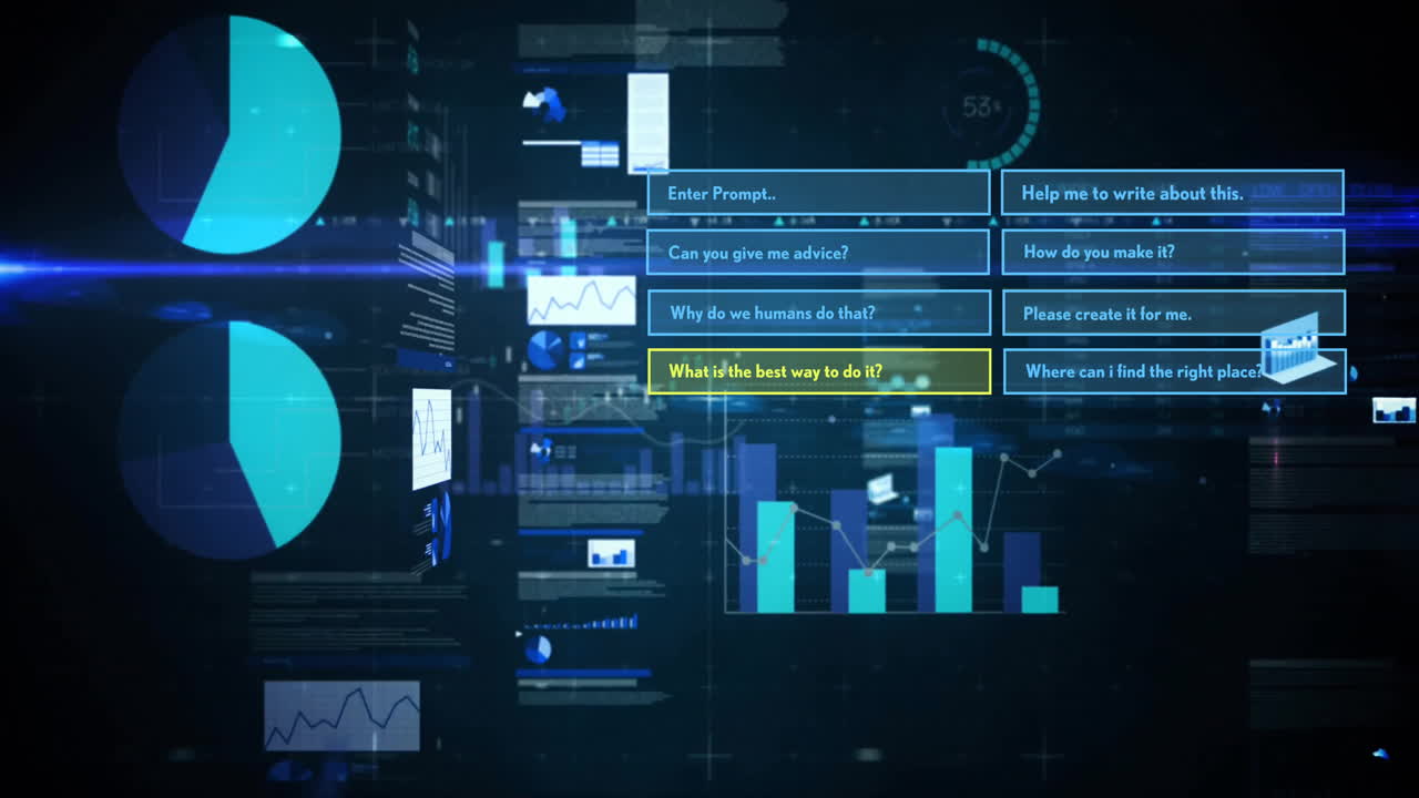 Animation of ai data processing over black background