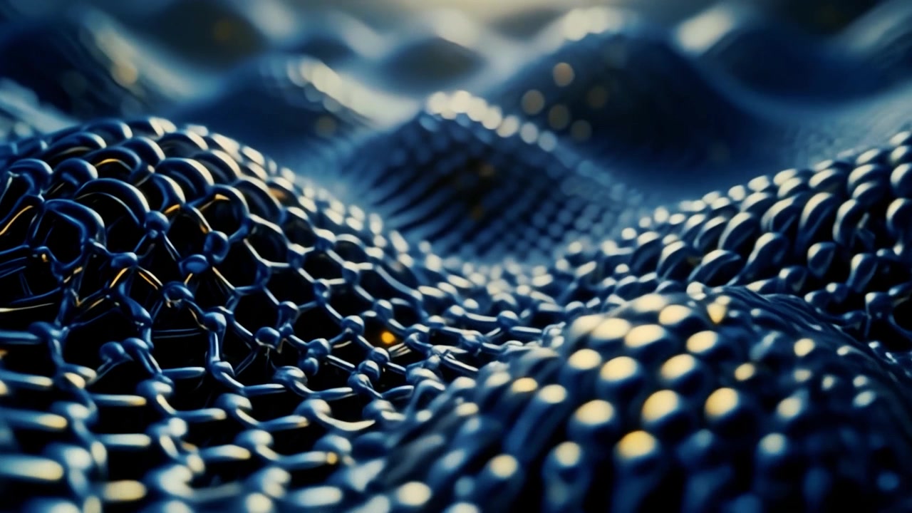 Abstract 3D Animation of Metallic Spheres Moving in Waves