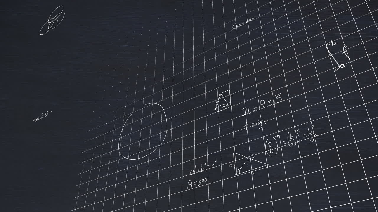 Animation of mathematical data processing over black background