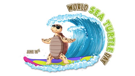surfeo de tortugas animado para celebrar el día mundial de las tortugas marinas