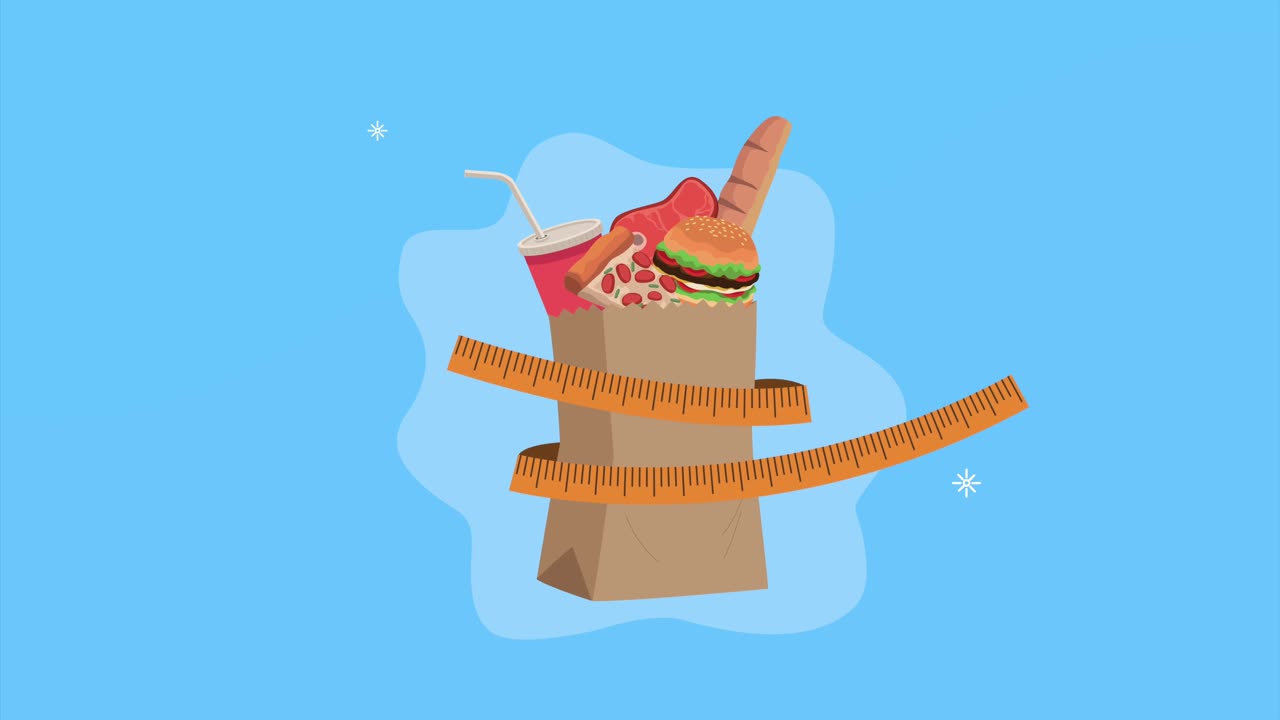 groseries bag with food and measure tape