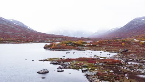 mountain area strynefjellet with autumn foliage in norway