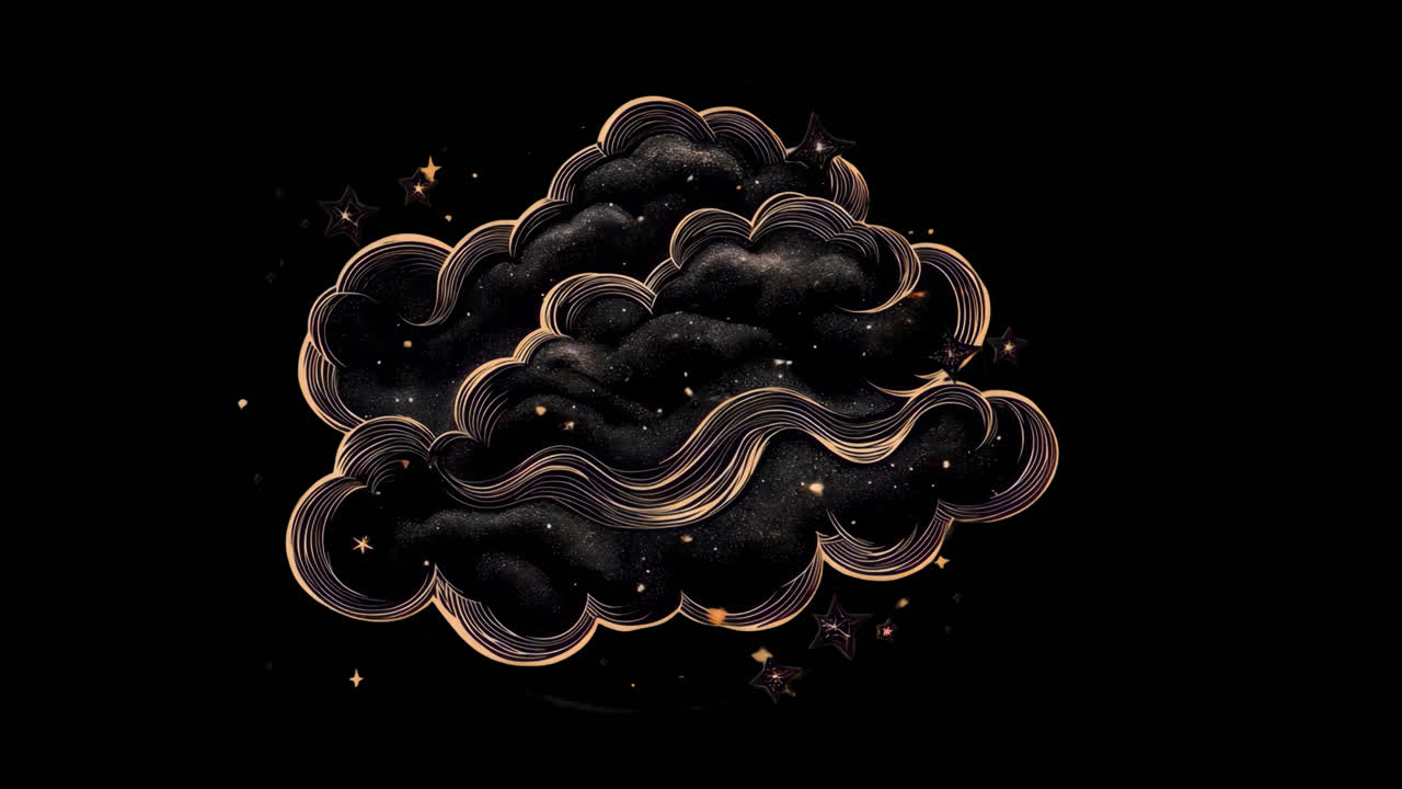 Cosmic cloud with golden accents animation isolated asset, transparent 4K video, alpha channel