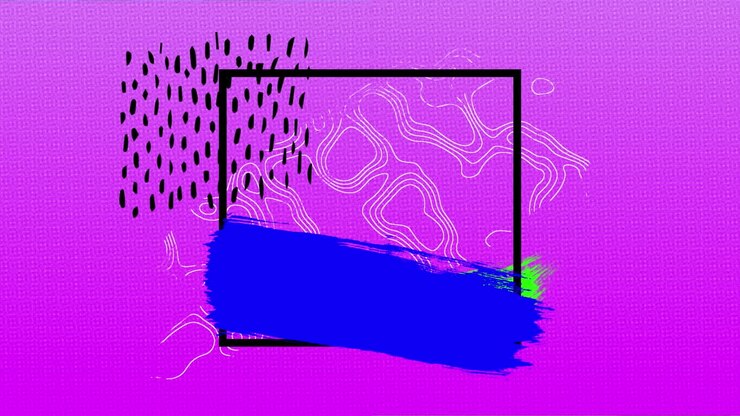 Animation of colourful shapes with copy space over blue circles